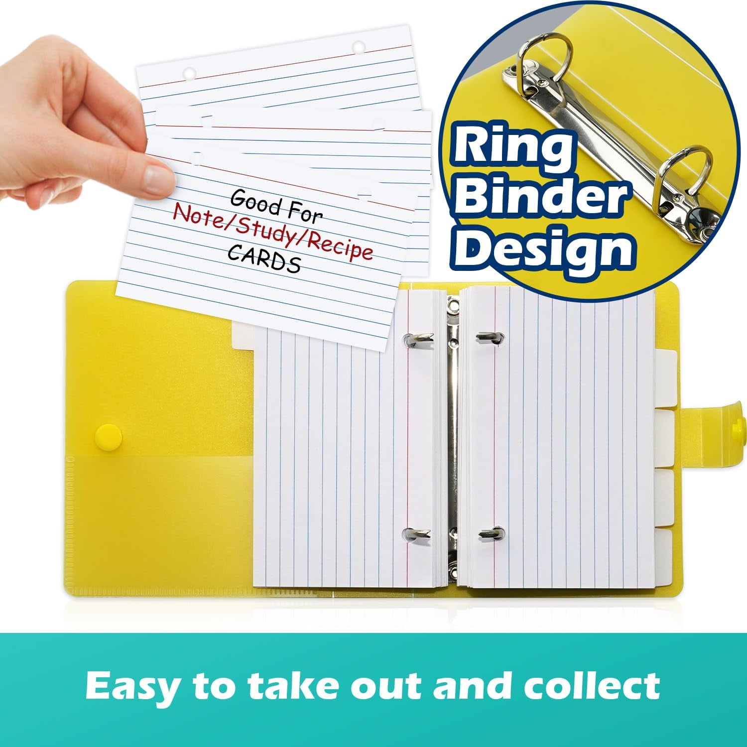 3 Pack 3x5 Lined Index Cards with Ring Binder Holder and Dividers, 100 Ruled Cards