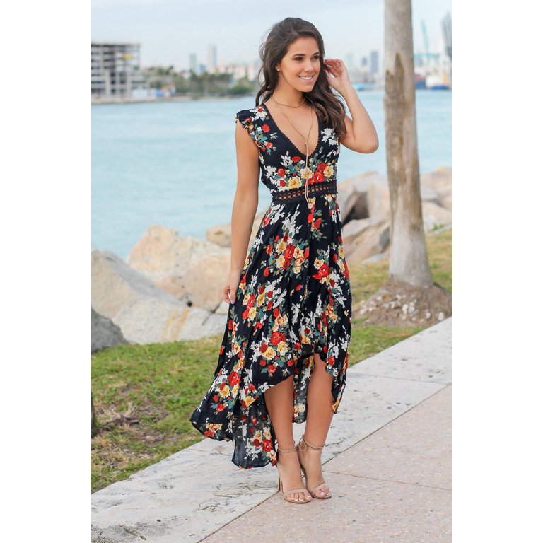 Womens Long Maxi Dress Prom Evening Party Summer Beach Boho Holiday Dresses  Lace Flower Floral Sleeveless Ladies Sundress