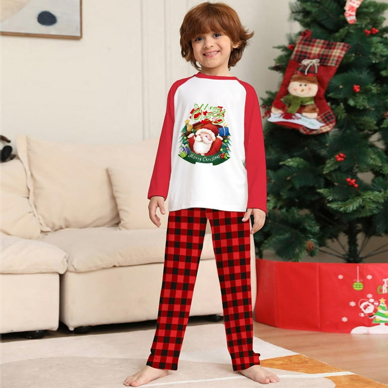 Black Santa Claus Christmas Matching Family Pajamas - Black/White Plaid