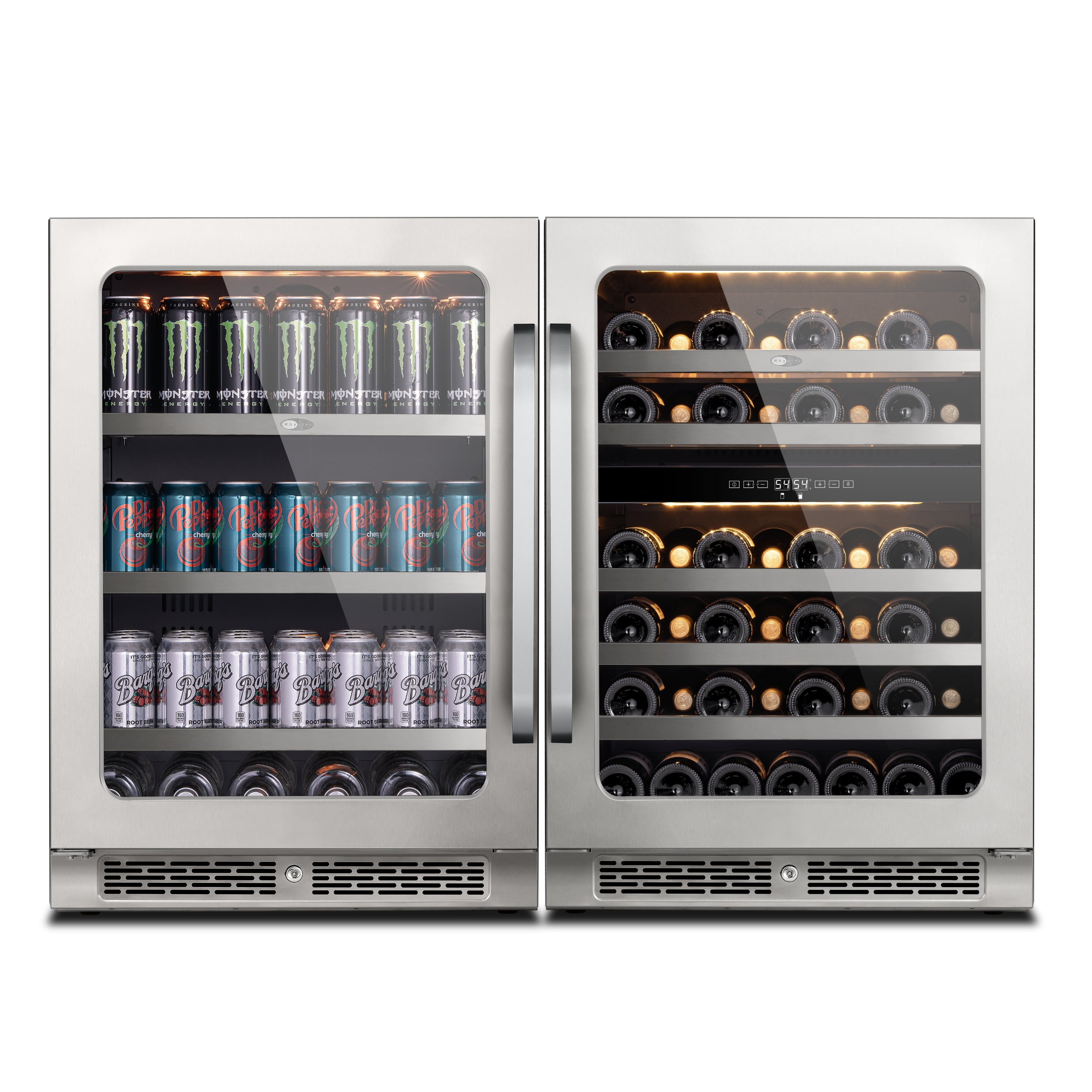Whynter 48" Wine Cooler and Beverage Refrigerator - 2×24'' Wine Cooler Side by Side - Dual Zone Under Counter Fridge, Hold 140 Cans and 46 Bottles