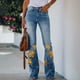 thumbnail image 1 of WILLBEST Pantalones Casuales para Mujer con Estampado, Dobladillo Acampanado, Vaqueros Holgados, Parte Inferior Elástica para Una Comodidad Elegante Mediana, 1 of 4