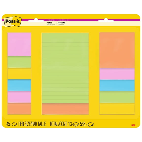 Post-it Super Sticky Notes, Assorted Sizes, Energy Boost Collection, Lined and unlined, 13 Pads