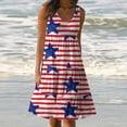 thumbnail image 2 of ibuvkizy Sundresses for Women 2024 Clearance! 4th of July Dress Women Casual Patriotic Midi Dress Red White and Blue Pattern Crewneck Dresses Sleeveless Breathable Tunic Dress Red M, 2 of 5