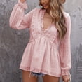 thumbnail image 2 of V Neck Women Top Lace Loose Polyester Soft Breathable Machine Washable Clothing LC2518021 Pink XL, 2 of 6