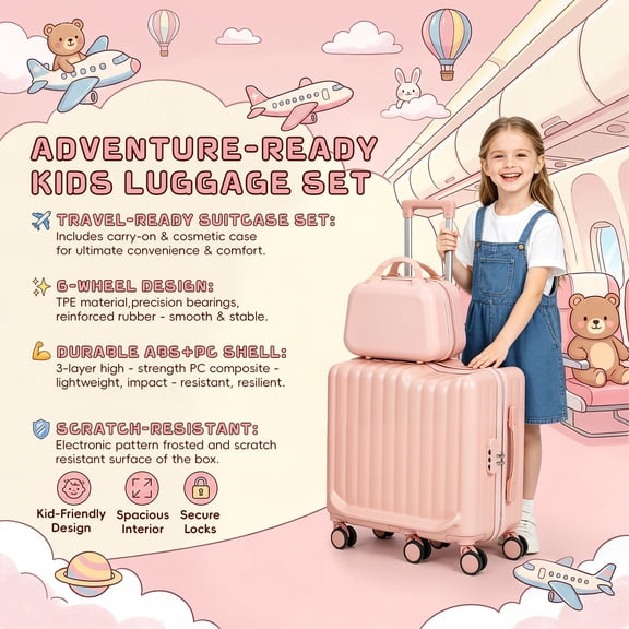 Plenkra 20 Inch Ride-On Luggage with Small Carry-On Suitcase, 6 Spinner Wheels & Retractable Handle, Hardshell Carry-On Suitcase for Smooth Rolling, Fun Scooter Suitcase for Travel