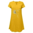 thumbnail image 4 of Dyegold Sundresses for Women Casual Beach - Cotton Linen Dresses for Women V Neck Short Sleeve Dandelion Print Midi Sundresses ​Casual Graduation T Shirt ​​Dresses, 4 of 5