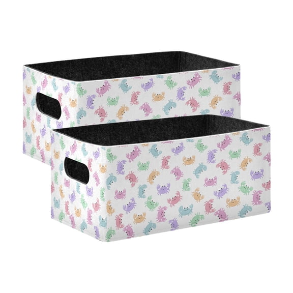 2 Pcs Foldable Felt Storage Bins Decorative Fabric Organizer Baskets Storage Boxes for Shelf & Closet Pastel-colored Crab Pattern