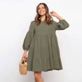 thumbnail image 4 of Fall New Arrivals Dresses!Brilliant Dresses for Women 2024 Progue Women Cotton and Linen Lantern Sleeve Long Sleeved Patchwork Loose Hem Dress Green XL, 4 of 8