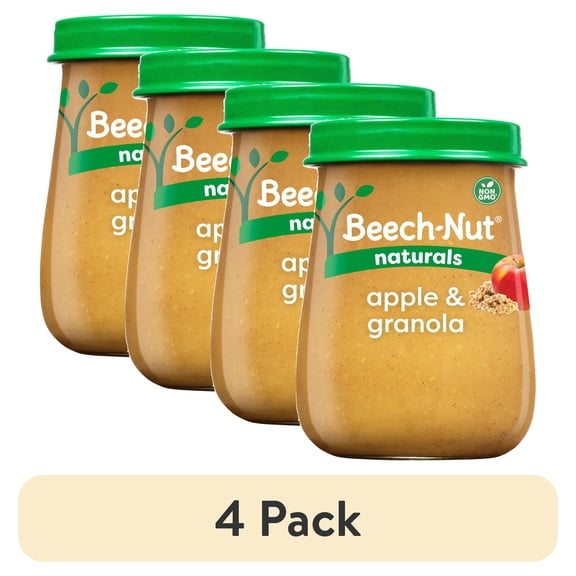 (4 pack) Beech-Nut Naturals Stage 2 Baby Food, Apple & Granola, 4 oz Jar