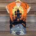 thumbnail image 2 of TANGQIOP T-Shirts Tops for Women V-Neck Short Cap Sleeve Tee Top Halloween Tree Bats Print Funny Casual Loose Fit Lightweight Orange M, 2 of 4