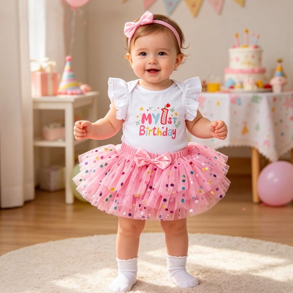 MEZZALL Child Shine Baby Girl First Birthday Outfit Sets Sleeveless Romper With Glitter Skirt Photo Party Dress O-Neck Fashionable Daily Clothes Sets