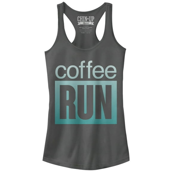 Junior's CHIN UP On a Coffee Run Racerback Tank Top Charcoal 2X Large