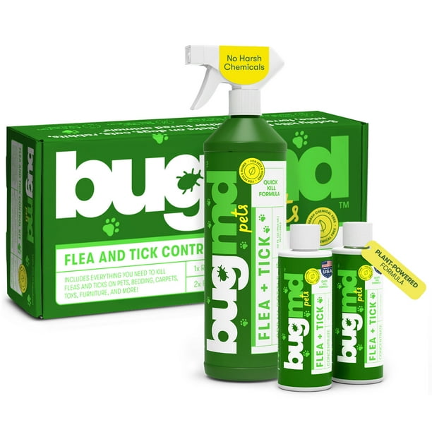 BUGMD Flea and Tick Spray Essential OilPowered Formula, Controls