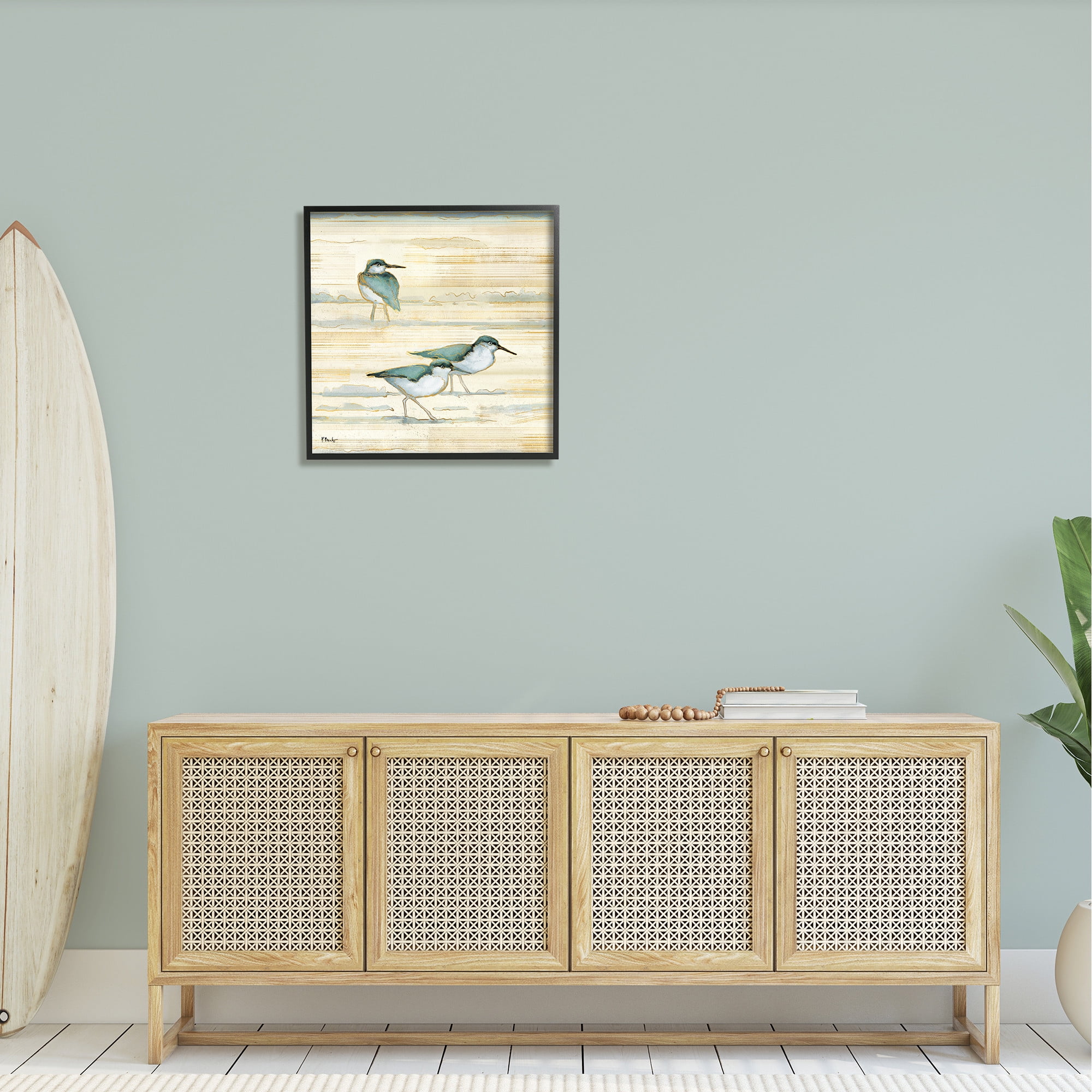 Stupell Industries Oceanside Sandpipers Beach Birds Graphic Art Black Framed Art Print Wall Art, Design by Paul Brent