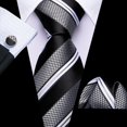 thumbnail image 4 of Conjunto de corbata Barry.Wang de rayas tejidas en seda con gemelos, 4 of 4