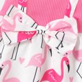thumbnail image 4 of PatPat 2pcs Baby Girl Bow Front Allover Flamingo Print & Solid Spliced Flutter-sleeve Dress & Headband Set, 4 of 6