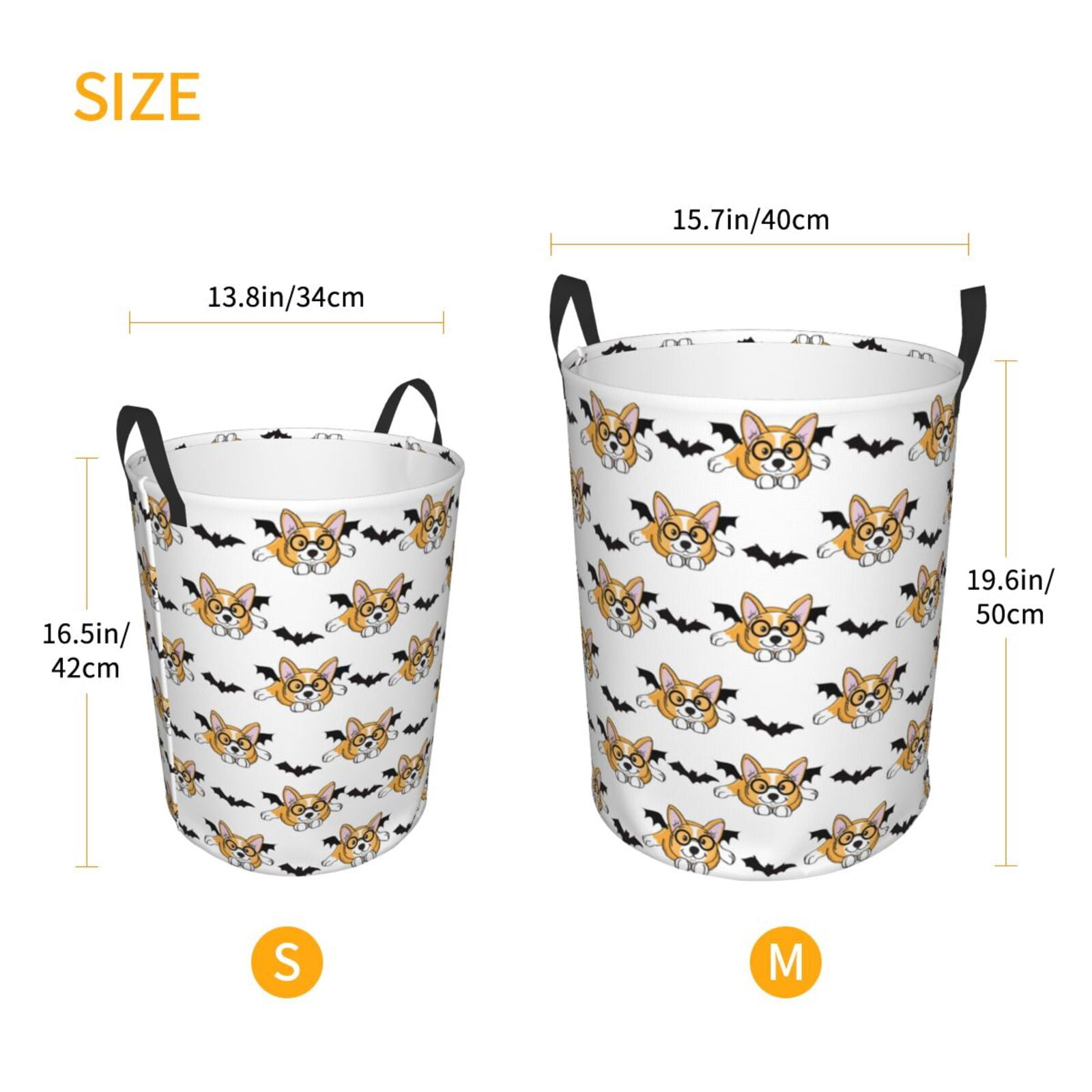 Large Laundry Basket with Handles - cute Halloween corgi dog bat Kids Baby Dirty Clothes Laundry Hamper for Bedroom Aesthetic