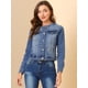 thumbnail image 3 of Chaqueta De Mezclilla Para Mujer Chaquetas De Mezclilla De Manga Larga Sin Cuello Con Botones Azul M, 3 of 6