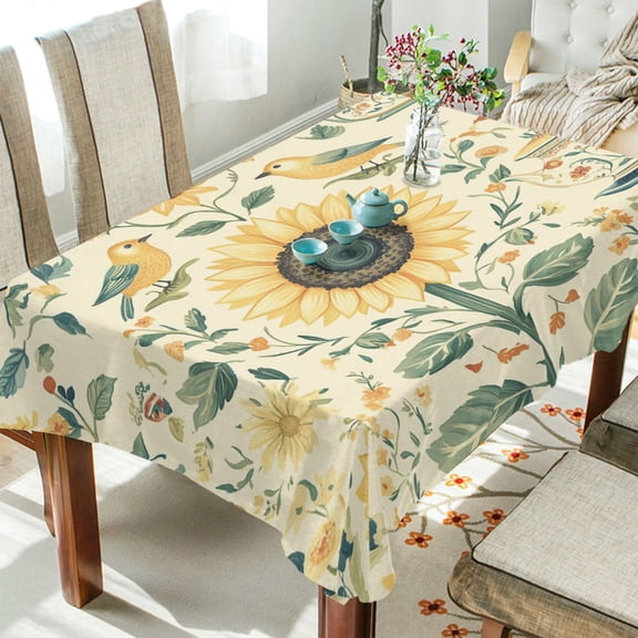 Yayeee Tablecloths 54" x 54" Rectangle Wrinkle Resistant Party Table Cover, Floral Birds Pattern