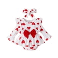 thumbnail image 2 of YWDJ Valentines 3-18 Months Old Valentines Day Love Printed Bodysuit Spring Summer Round Neck Long Sleeve Ruffled Love Bow Bodysuit Set Bow Hairband White 6 Months, 2 of 9