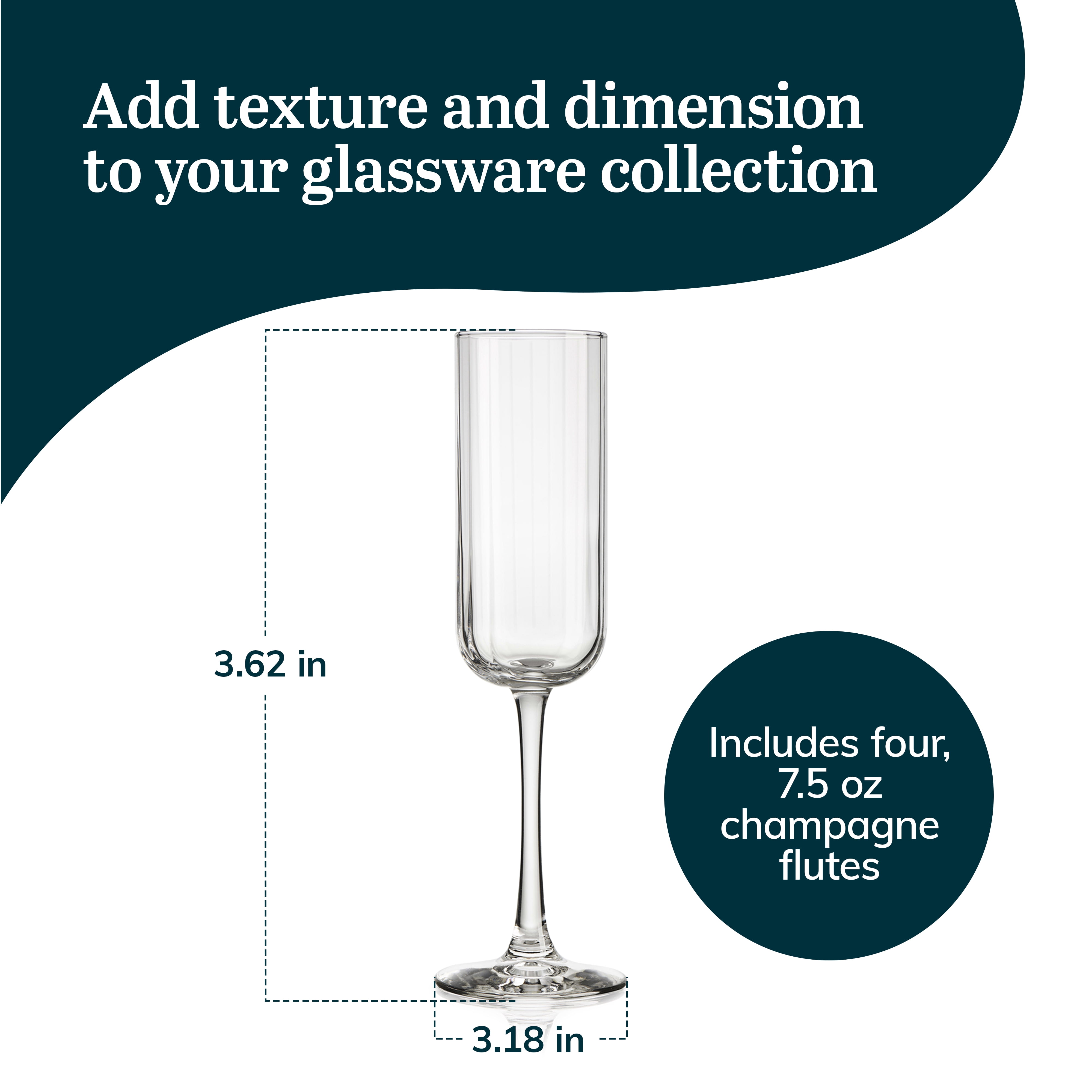 Libbey Paneled Champagne Flute Glasses, 7.5 Oz Fine Ribbed Line Champagne Glasses Set of 4, Dishwasher Safe Clear Glasses for Champagne