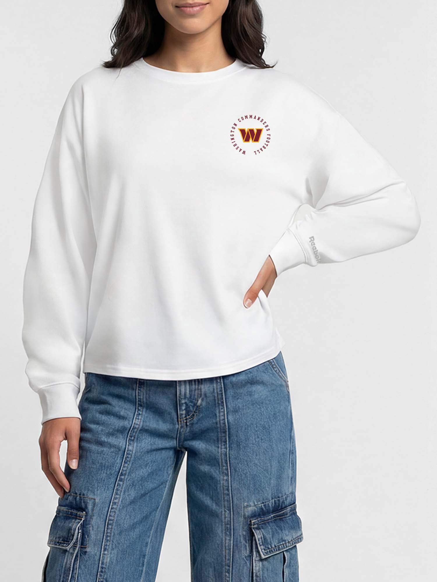 Washington Commanders Reebok Womens White Heavyweight Cotton Long Sleeve Pullover