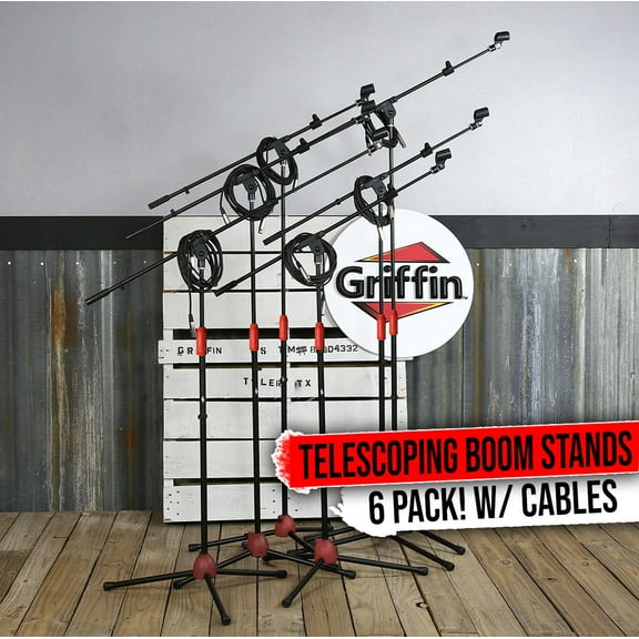 Microphone Boom Stand 6 PACK - Griffin Telescoping Mic Stage XLR Cable DJ Studio