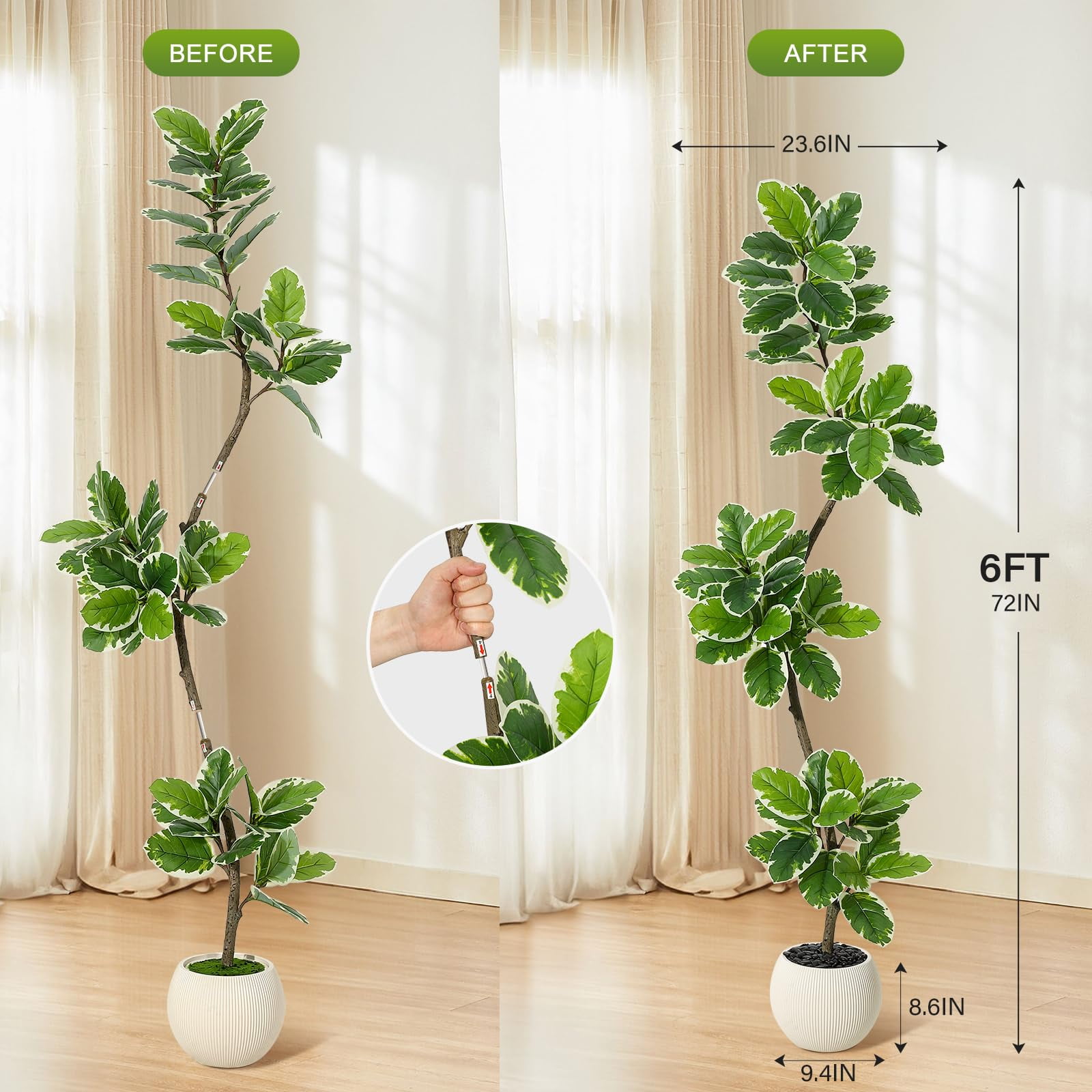 Litake Fiddle Leaf Fig Tree Artificial Indoor, 6 ft Tall Faux Rubber Tree with Sphere Planter, Tall Artificial Plants with Moss for Home Decor Office Living Room