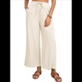 thumbnail image 1 of Pantalones de y Algodón para Mujer, Informales, de Verano, para Playa, con Cordón, Holgados, de Pierna y Bolsillos. Beige XL, 1 of 9