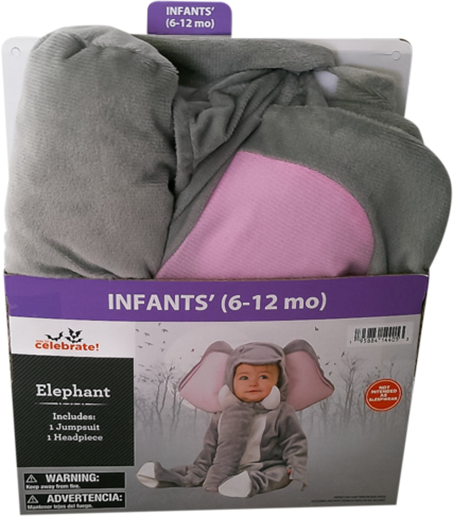 Elephant Halloween Costume for Infant, Size 0-6M, by Way to Celebrate