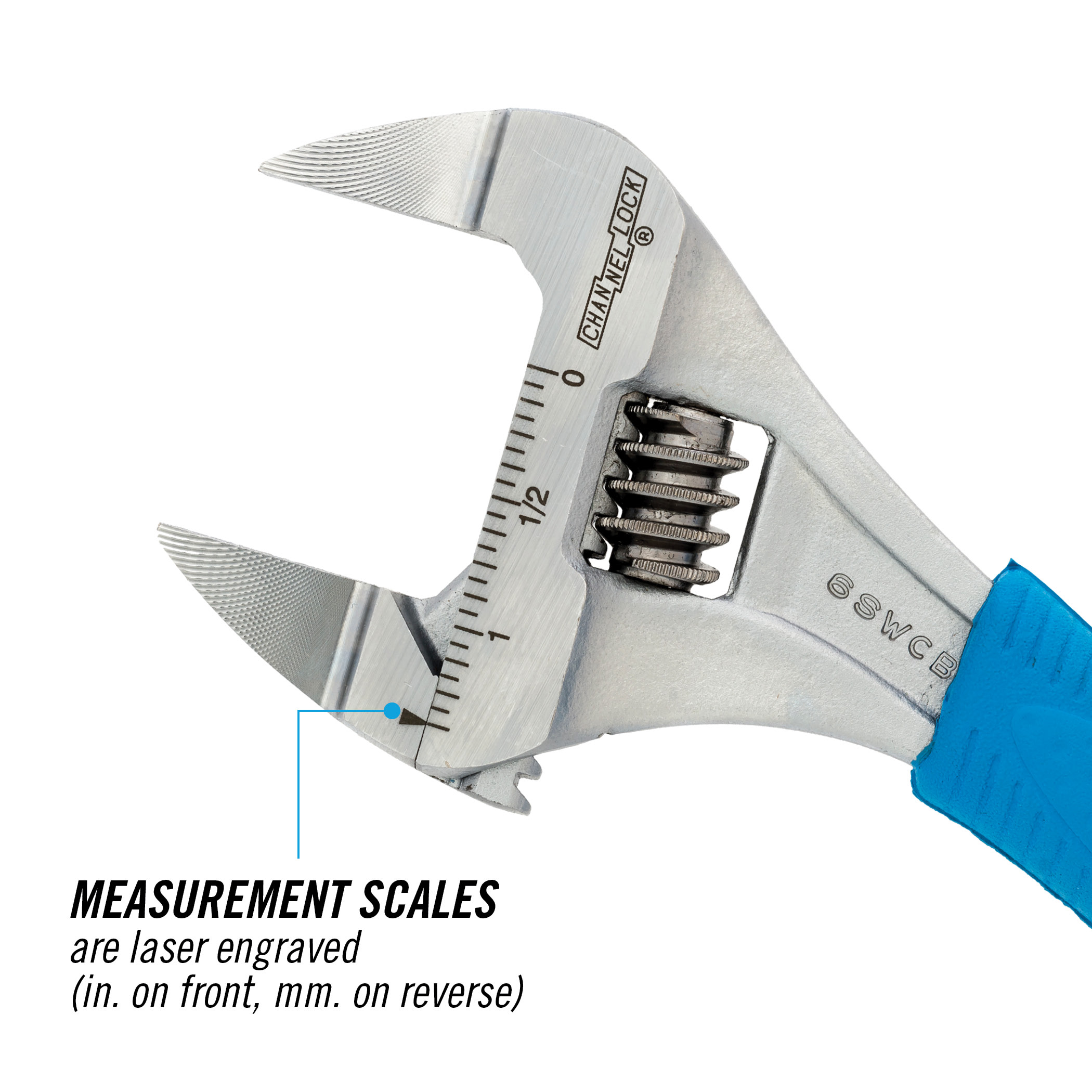 CHANNELLOCK 6-inch CODE BLUE WideAzz Adjustable Wrench, Precise 1.34-inch Wide Mouth Slim Jaw Capacity (6SWCB)