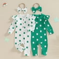 thumbnail image 2 of Baby Girl St. Patrick's Day Outfit Long Sleeve Lucky Clover Jumpsuit Romper with Headband Set Newborn Spring Clothes, 2 of 7