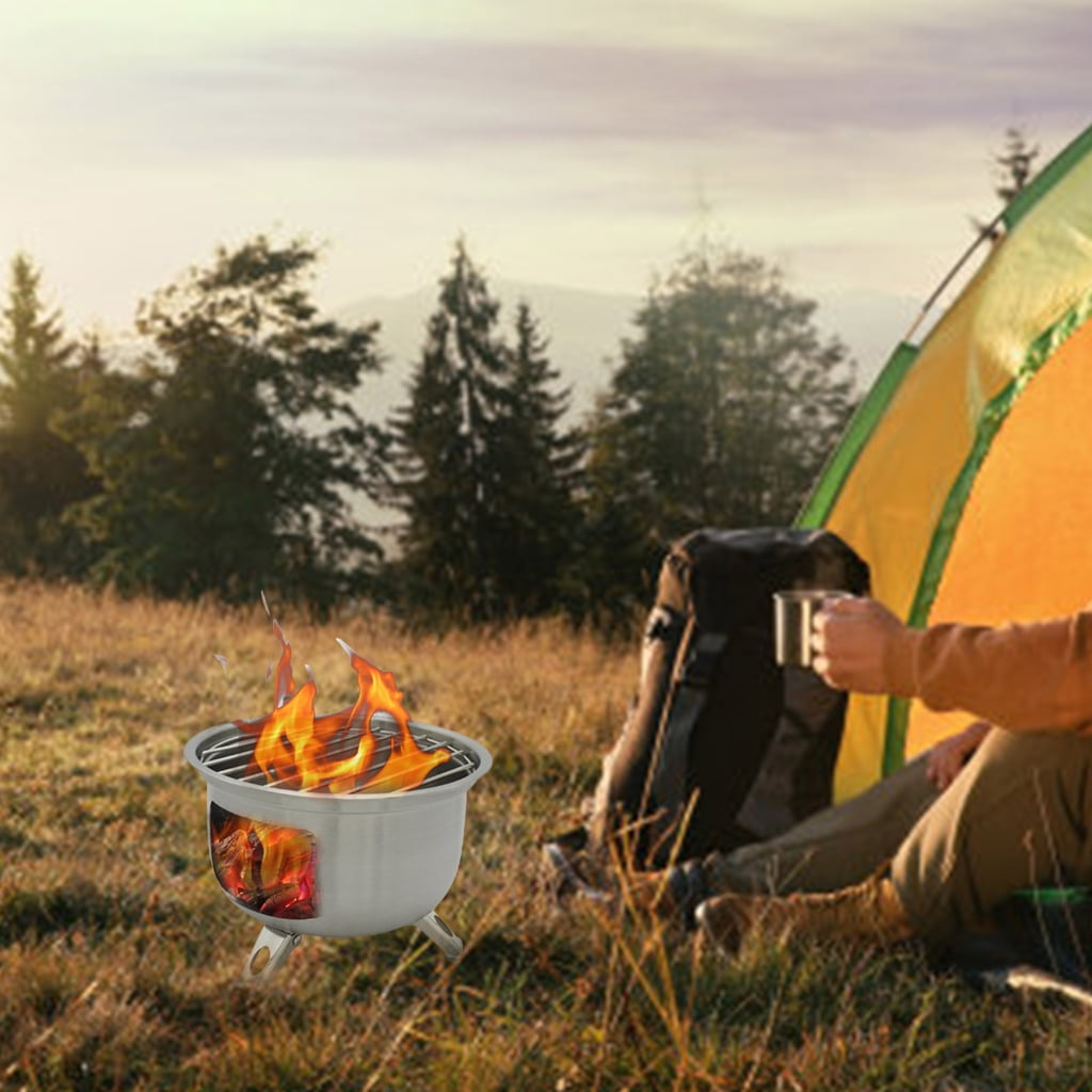 Easy to Carry Backpacking Wood Burning Stove Stainless Steel Charcoal Grills Efficient Picnics Cooking Equipment