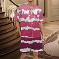 thumbnail image 1 of Men's Gradient Multicolored Printed Silk Satin Short Sleeved Button Up Pajamas Set for Comfortable Sleep and Relaxation, 1 of 3