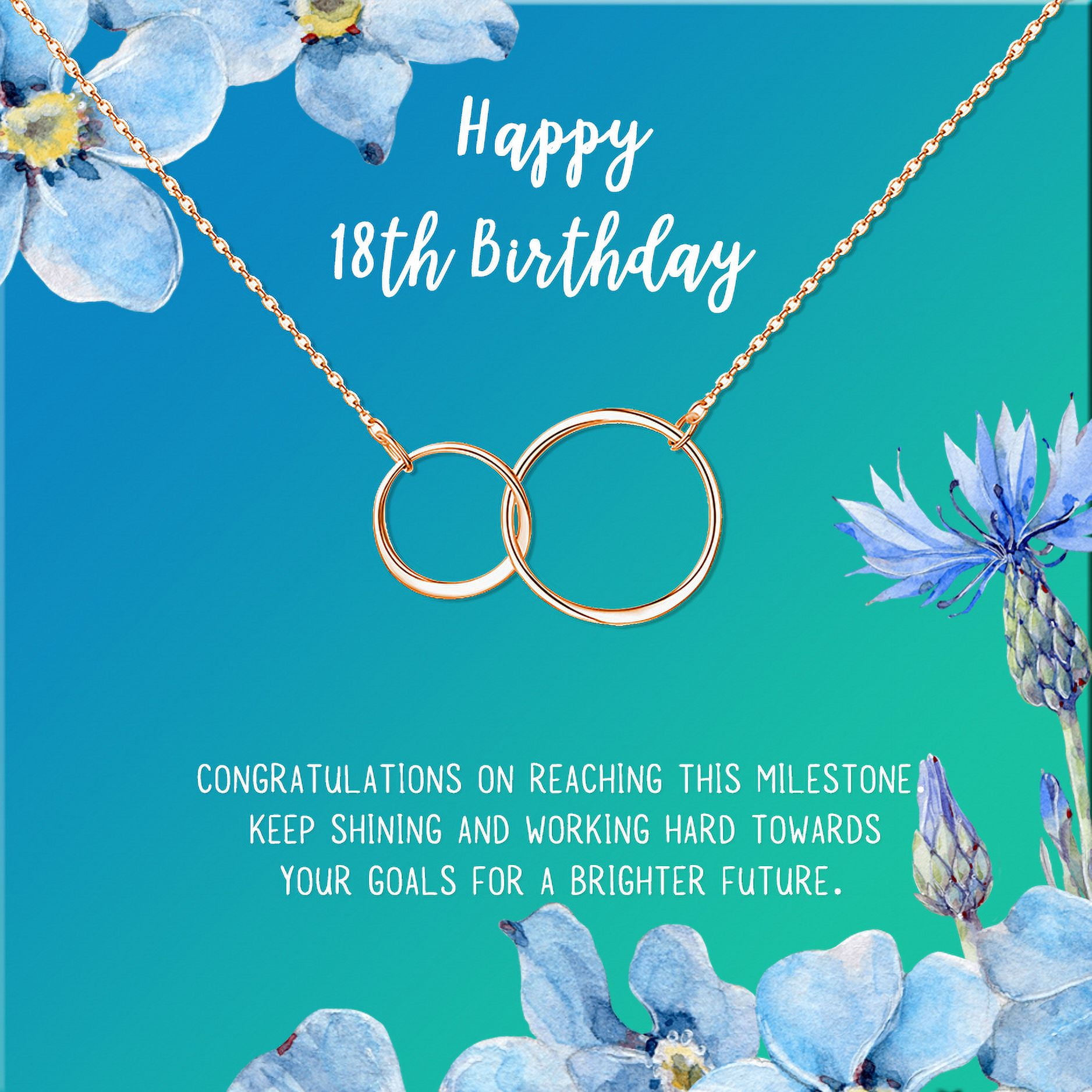 Anavia Happy 18th Birthday Gifts Stainless Steel Fashion Necklace Birthday Card Jewelry Gift for Girl, Birthday Gift for Daughter-[Rose Gold Infinity Double Ring, Bright Blue Gift Card]