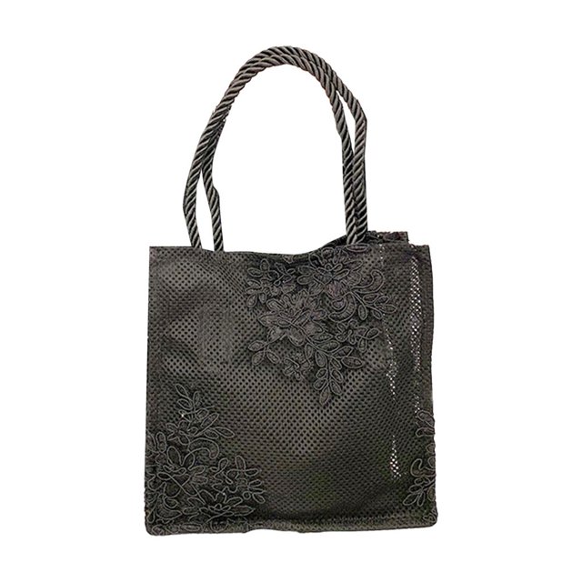 POINTERTECK Beach Bag Foldable Lace Design High Capacity Square Exquisite Clothing Matching Wear-resistant Women Embroidery Tote Handbag Daily Use