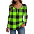 thumbnail image 2 of Stichou Women's Fall Shirts Henley Plaid Slim Fit Long Sleeve Soft Tunic Tops Loose Fit Button T-Shirts Fashion Clothes Green XL, 2 of 5