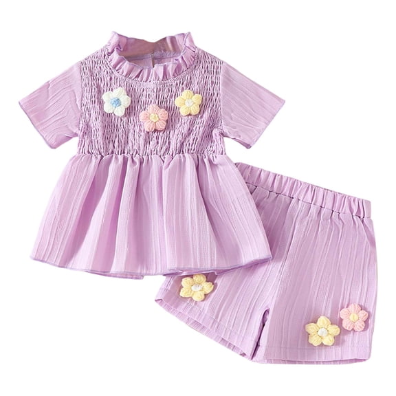 Shadoumai Little Girls Summer Clothes Set Teen Girls 2-Piece Outfit Casual T-Shirt   Shorts Size 6-12 Years