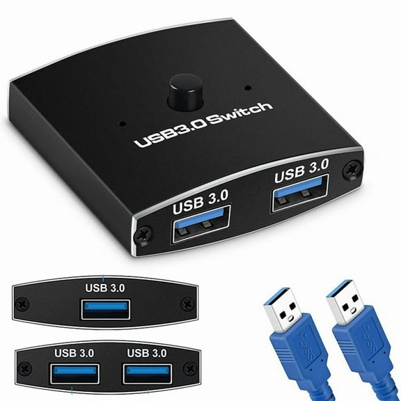 USB 3.0 Switch Selector,AUBEAMTO USB Switcher 2 in 1 Out Bi-Directional USB Sharing Switch for PC, Printer, Scanner, Keyboard, 2 Computers Share 1 USB Devices, Package Includes Two 3.3FT Data Cables