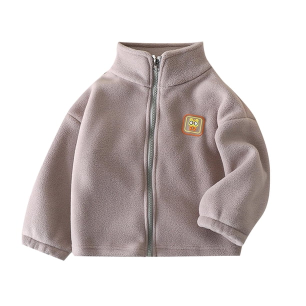 Gibobby Chaqueta de Forro Polar para bebés niñosAbrigo cálido de cuello de lana para niños y niñas, abrigo cálido de Color sólido para otoño e invierno(Gris, 8-9 Años)