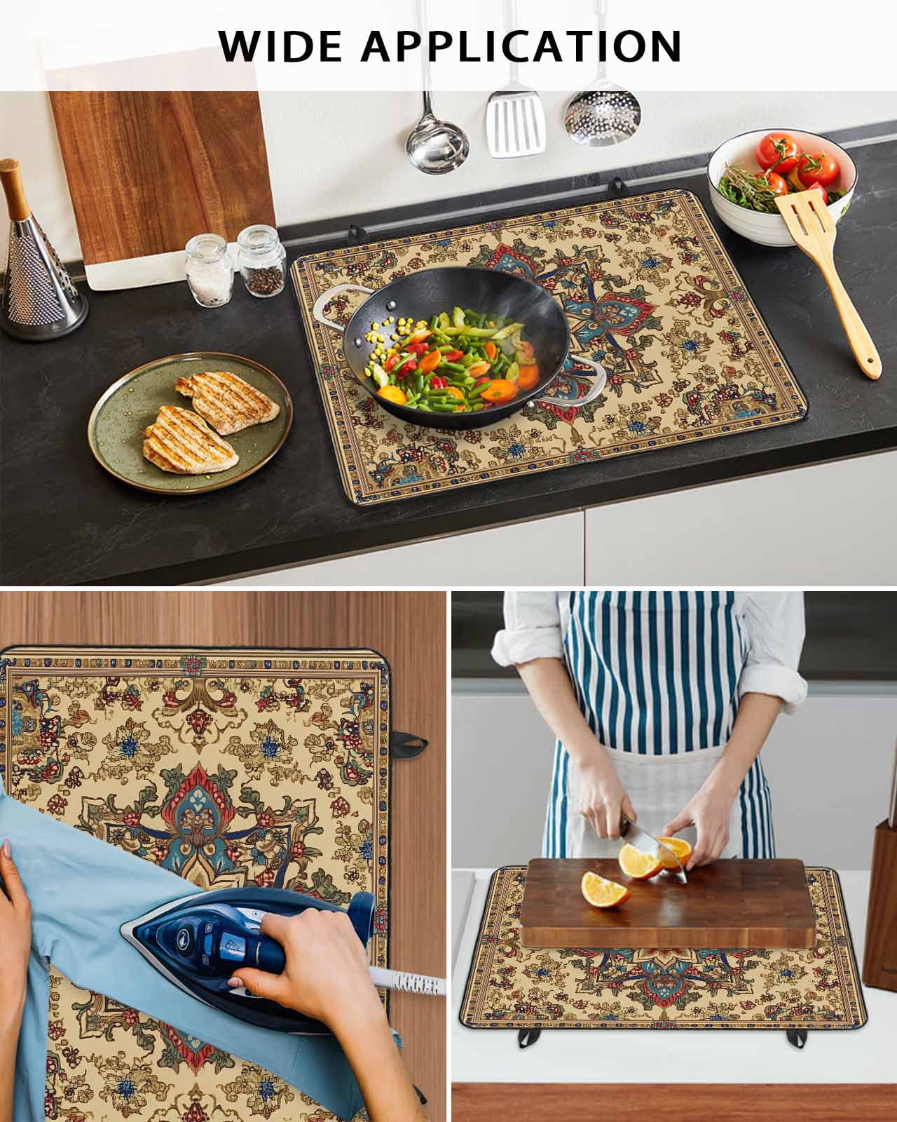 nqOlkjepod Large Induction Cooktop Protector Mat 36"x21", Boho Flower Stove Top Covers for Electric Stove, Bohemian Western Rustic Tribal Patterns Stove Burner Cover Mats, Glass Top Stove Cover