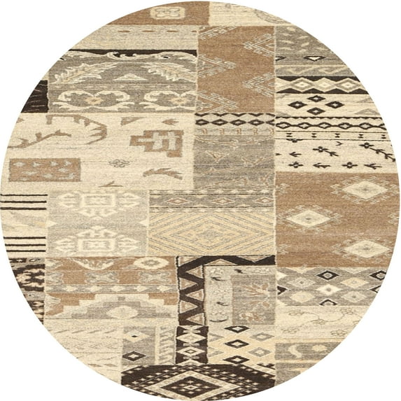 Ahgly Company Machine Washable Indoor Round Contemporary Khaki Gold Area Rugs, 3' Round