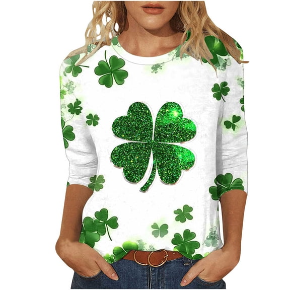 FDGIU Women's St. Patrick's Day Graphic Tee - Short Sleeve Crew Neck Comfort Fit Shamrock Print