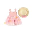 thumbnail image 2 of JDQJBZ Baby Girl Short Sleeve Dress Solid Color Floral Applique With Hat Summer Outfit, 2 of 5