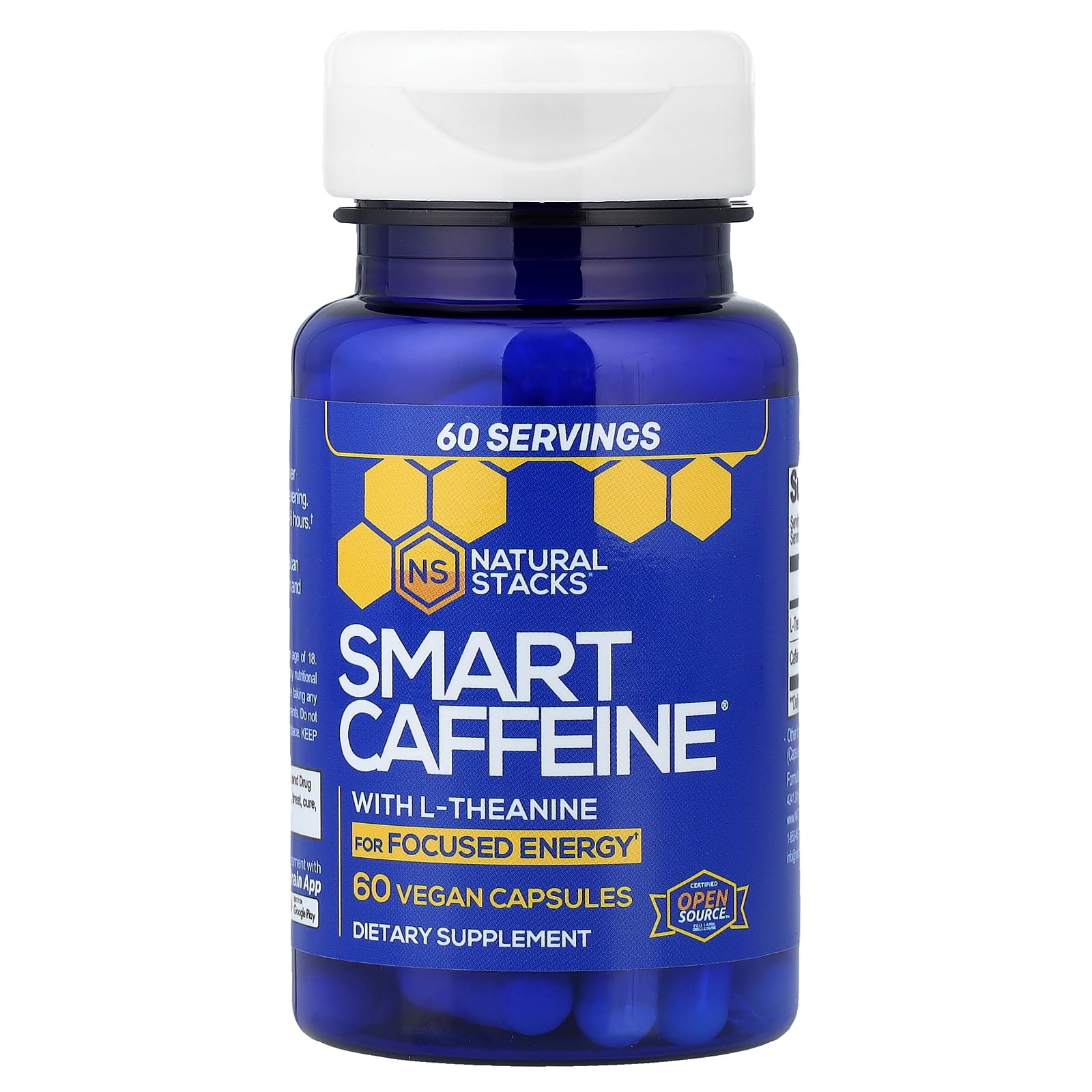 NATURAL STACKS Smart Caffeine Pills - 100mg Caffeine + 200mg L-Theanine Supplement - Supports Energy and Focus - No Jitters and No Crash - 60 Capsules