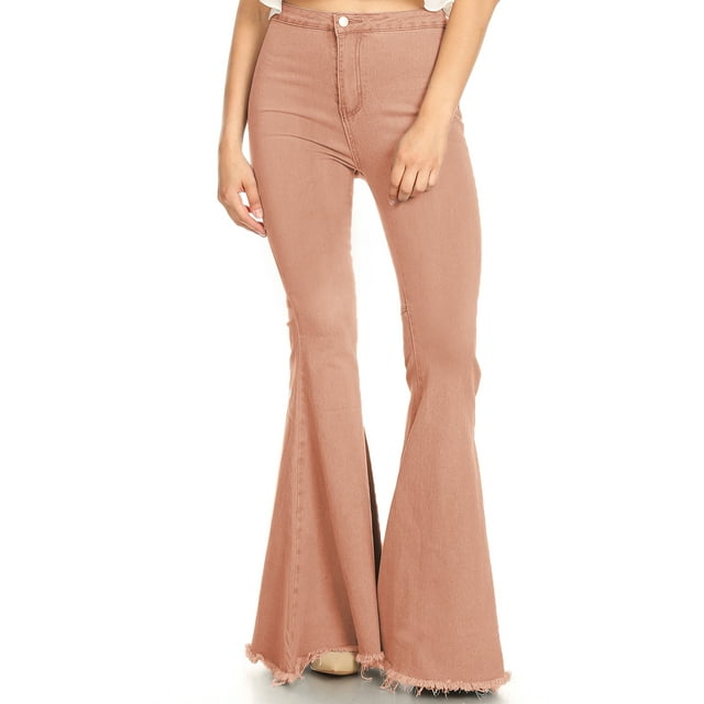 Feinuhan Jeans Évasés à Taille Haute pour Femme, Pêche, Petit