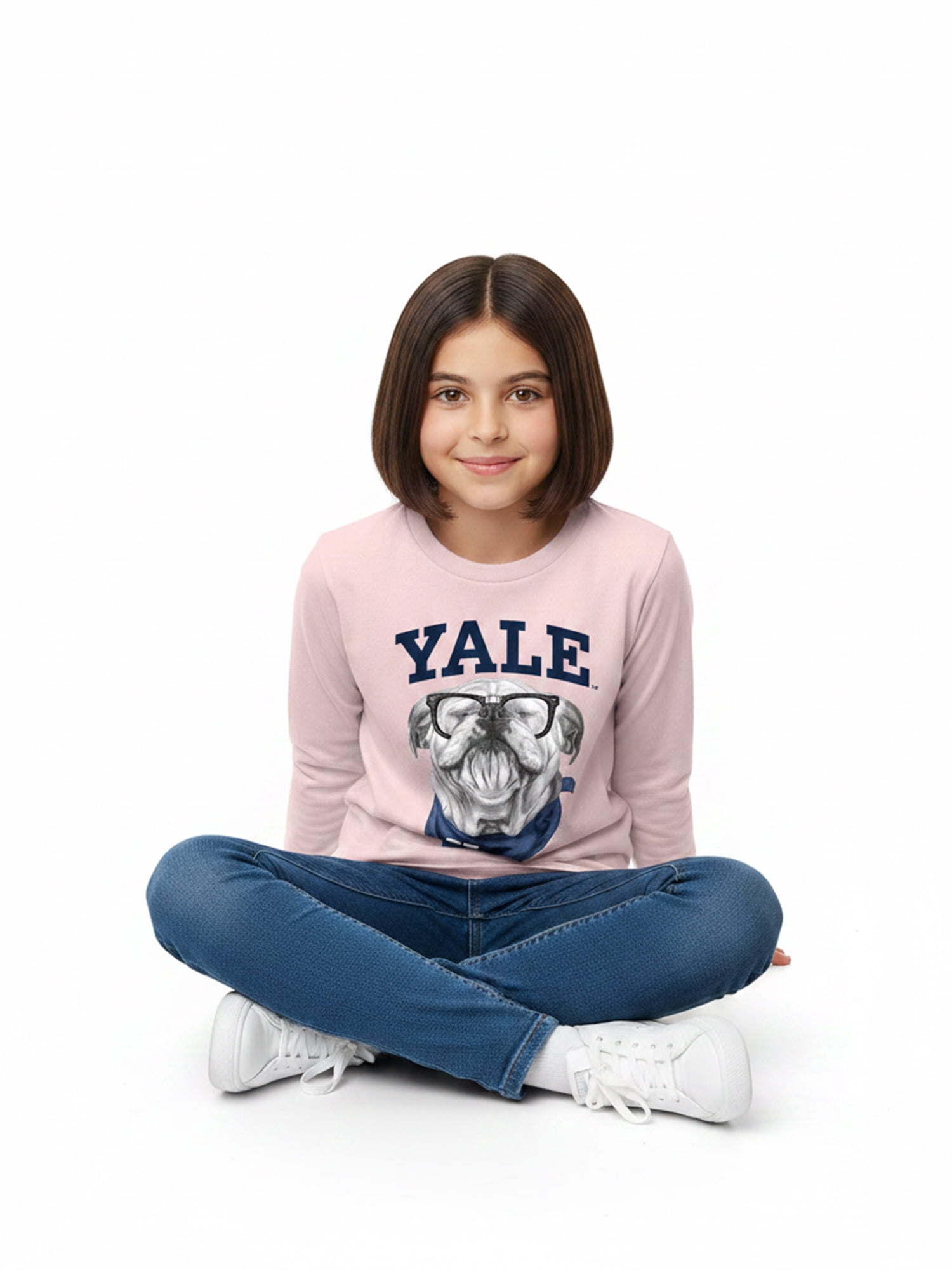 Wonder Nation Girls Graphic Yale Bulldog Tee with Long Sleeves, Sizes 4–18