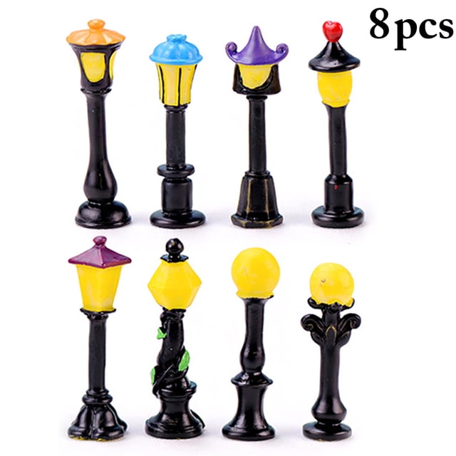 8PCS Noël Micro Paysage Rue Lampe Artisanat Miniature Fée Jardin Ornement