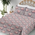 thumbnail image 3 of Ambesonne Vintage Fitted & Flat Sheet with Shams 4 Pcs Set, Roses on Muted Polka Dots, Calking, Taupe Grey Coral Blush, 3 of 5
