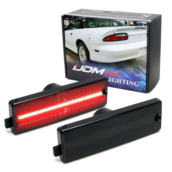 Smoked Lens Red Full LED Strip Rear Side Marker Light Assembly For Chevrolet 1993-2002 Gen4 Camaro, Powered by 36-SMD LED, Replace OEM Red Sidemarker Lamps